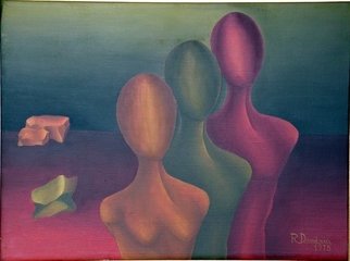Raquel Davidovici: 'figuras solitarias', 1973 Oil Painting, Surrealism. 