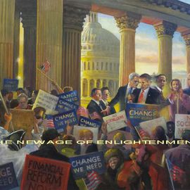 Ron Anderson: 'The New Age of Enlightenment', 2013 Oil Painting, Political. Artist Description:  Original oil painting by Ohio artist Ron Anderson. Painting entitled The New Age of Enlightenment. Depiction of President Barack Obama. Painting is priced and sold unframed. Buyer is responsible for all shipping fees, insurance costs and any applicable sales tax and duties. Artist reserves all rights to reproduction ...