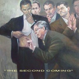 Ron Anderson: 'The Second Coming', 2013 Oil Painting, Political. Artist Description: Original oil painting by Ohio artist Ron Anderson. Painting entitled The Second Coming. Depiction of President Barack Obama. Painting is priced and sold unframed. Buyer is responsible for all shipping fees, insurance costs and any applicable sales tax and duties. Artist reserves all rights to reproduction and copyright. ...