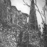 Robin Richard Emrich: 'Newbury Street', 1997 Etching, Cityscape. Boston' s Newbury Street, spring blossoms from the Magnolia trees.  In this case I experimented, applying the randowm free lines I usually use for works of nature to the buildings, works of man.  I think in this case it worked, what are your thoughts. This edition has had 18 of ...