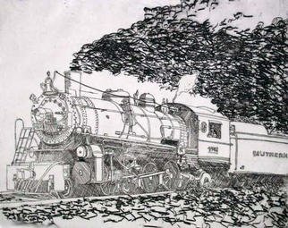 Robin Richard Emrich: 'Southern Pacific No 4501', 1997 Etching, Trains. Etching of the Steam Locomotive Southern Railway Engine Number 4501.Also avaliable as an engraving ( 3x5 for $75. 00US) ....