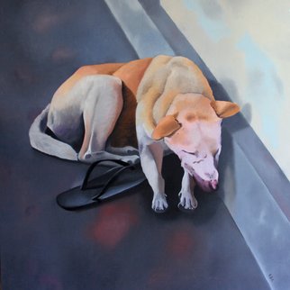 Rebeca Calvogomez: 'On Humnity V', 2010 Oil Painting, Dogs.     There is an Indian legend which says, that when a human dies, there is a bridge they must cross to enter into heaven. At the head of that bridge waits every animal that human encountered during their lifetime. The animals, based upon what they know of this person, decide which...