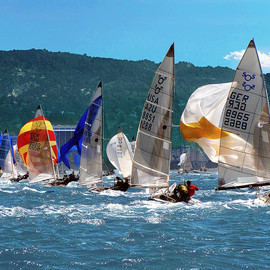 Dick Drechsler: 'competitive chaos', 2018 Color Photograph, Yachting. Artist Description: The 505 Nationals in San Francisco Bay as seen from the Press Boat. ...