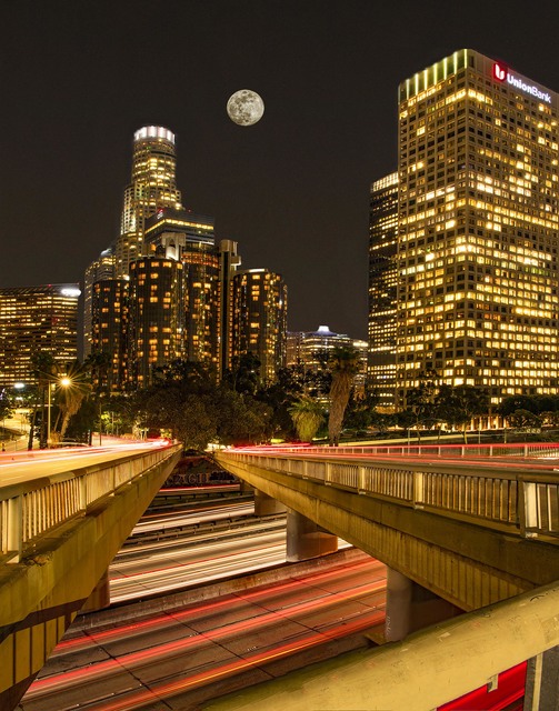 Artist Dick Drechsler. 'Super Moon Over Los Angeles' Artwork Image, Created in 2018, Original Photography Mixed Media. #art #artist