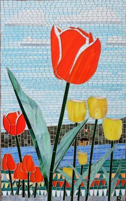 Real Lachance: 'field of tulips', 2017 Glass, Floral. Tulips on the west side of the Ottawa River in Ottawa, Xanada...