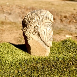 Rebecca Patchett: 'ceaser', 2022 Stone Sculpture, History. Artist Description: Julius Caesar Head Bust. One side of the Rock is Julius Ceasar and the other side of the Rock is Half of Julius face as he is comming out of the Rock. Back portion of the rock is in touch, in it natural organic form. ...