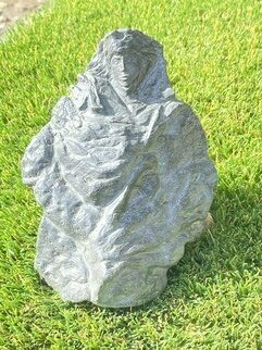 Rebecca Patchett: 'modanna', 2022 Stone Sculpture, History. Mother Marry and baby JesusSculpture in black rock, one side sculpture and back side rock is in its original un touch , natural organic form...