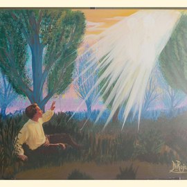 Diana Rojas: 'Joseph Smith', 2014 Acrylic Painting, Religious. Artist Description: The First Vision ( also called the grove experience) refers to a vision that Joseph Smith said he received in the spring of 1820, in a wooded area in Manchester, New York, which his followers call the Sacred Grove. Smith described it as a personal theophany in which he ...
