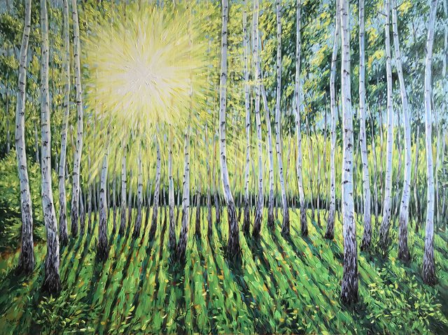 Irina Redine  'Birch Grove In Spring', created in 2019, Original Painting Oil.
