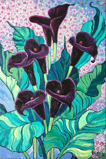Artist Irina Redine. 'Calla Lily Black Forest' Artwork Image, Created in 2019, Original Painting Oil. #art #artist