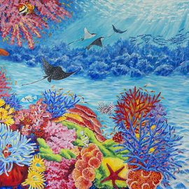 Irina Redine: 'coral reef life', 2022 Oil Painting, Marine. Artist Description: Coral Reef Life aEUR
