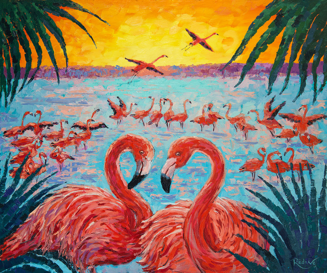 Irina Redine  'Flamingo Lake', created in 2019, Original Painting Oil.
