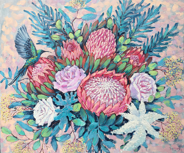Irina Redine  'Flowers And Hummingbirds', created in 2019, Original Painting Oil.