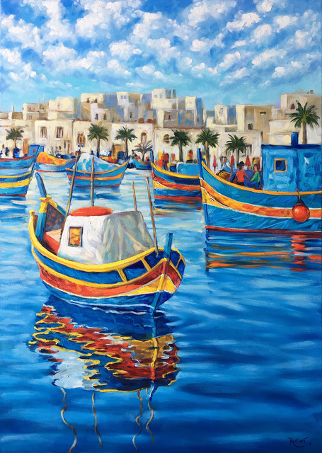 Irina Redine  'Malta Fishing Boats', created in 2019, Original Painting Oil.