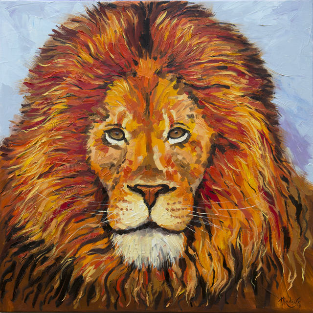 Irina Redine  'Orange Lion', created in 2018, Original Painting Oil.