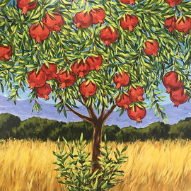 Irina Redine: 'pomegranate tree', 2022 Oil Painting, Trees. Artist Description: Pomegranate tree aEUR