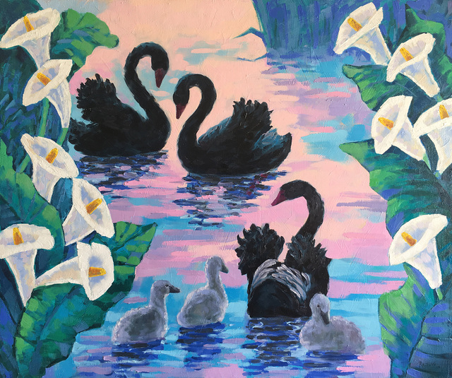 Irina Redine  'Swan Lake', created in 2019, Original Painting Oil.