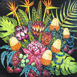 Irina Redine: 'tropical delight', 2022 Acrylic Painting, Floral. Artist Description: Tropical delight - the original acrylic painting by Irina Redine.This original artwork signed by the artist on the front and comes with a Certificate of Authenticity.Sides are painted in black.Ready to hang.Unframed. ...