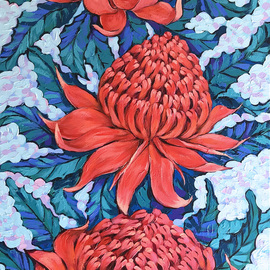 Irina Redine: 'waratah flowers', 2021 Acrylic Painting, Floral. Artist Description: Waratah flowers aEUR
