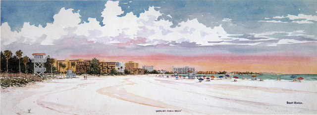 Robert Reiber  'Siesta Key Public Beach', created in 2013, Original Printmaking Lithography.