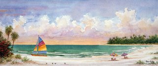 Robert Reiber: 'spanish point', 2013 Lithograph, Beach.    florida lagoon  sailboat on secluded beach ...