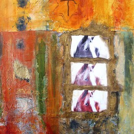 Renee Reiko Campbell: 'T Ranch', 2008 Acrylic Painting, Other. Artist Description:         Original mixed media on canvas, including barnwood frame.             Original acrylic and ink on canvas.      ...