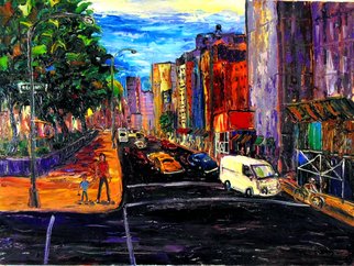 Arthur Robins: 'TRIBECA', 2005 Oil Painting, Cityscape.  CITYSCAPE, NEW YORK CITY, NEW YORK ART, TRIBECA, SOHO, TIMES SQUARE, BUILDINGS, CARS, STREET, STREET ART, EXPRESSIONISM, ABSTRACT, LANDSCAPE, COLORFUL, RICH COLORS, JOYFUL, FIGURATIVE, SURREAL, HAPPY, LOVE, TRUTH...