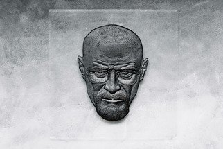Alexandr And Serge Reznikov: 'walter white is black', 2019 Mixed Media Sculpture, Celebrity. Walter Hartwell white is the main character in the American television series breaking bad. His role was played by Bryan Cranston.The portrait is made in the technique of flat relief. Realistic image, hyperrealistic texture, minimalism in volume and design create a beautiful contrast. This impression is the basis of ...