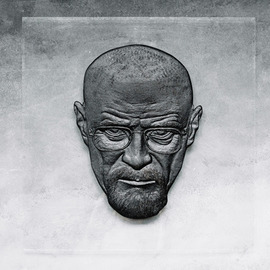 Alexandr And Serge Reznikov: 'walter white is black', 2019 Mixed Media Sculpture, Celebrity. Artist Description: Walter Hartwell white is the main character in the American television series breaking bad. His role was played by Bryan Cranston.The portrait is made in the technique of flat relief. Realistic image, hyperrealistic texture, minimalism in volume and design create a beautiful contrast. This impression is the ...