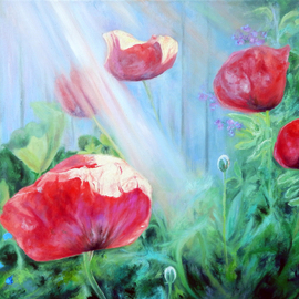 Richard Freer: 'poppies in the garden', 2023 Oil Painting, Expressionism. Artist Description: Poppies with light in a garden. ...