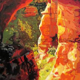Rossana Currie: 'AZ Cave', 2011 Oil Painting, Western. Artist Description:   Red limestone is one of the best raw material for nature express its beauty  ...