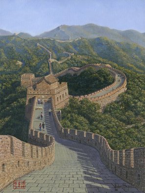 Richard Harpum: 'Great Wall of China, Mutianyu Section', 2013 Acrylic Painting, Landscape.  I have visited China many times, mostly on business, and have been fortunate enough to visit the Great Wall three times. My first visit was in 1999 when two work colleagues and I found ourselves in Beijing at a weekend. We decided to visit the Mutianyu Section of the Wall...