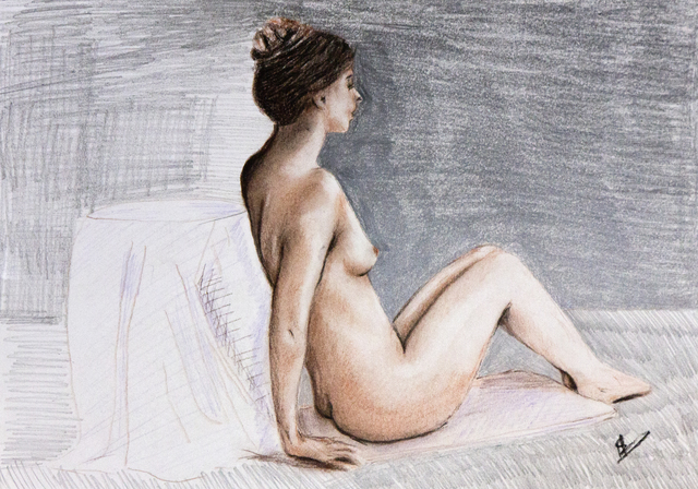 Ricardo Saraiva 'Nude On Charcoal', created in 2014, Original Dra...