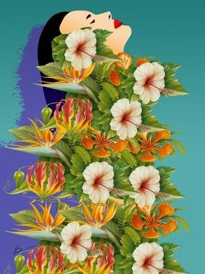 Richard Brown: 'FLOWER WOMAN', 2012 Digital Art, Fantasy.    30x40 digital airbrush painting on canvas      ...