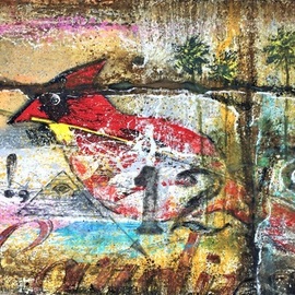 cardinal graffiti on old wall By Rigel Sauri