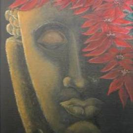 Rina Sengupta: 'Buddha with poinsettias', 2009 Oil Painting, Religious. Artist Description:  Buddha, in semi contemporary style. ...
