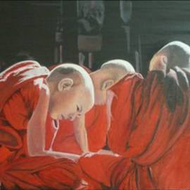 Rina Sengupta: 'sunbeam on monks', 2009 Oil Painting, Buddhism. Artist Description:   Buddha, in semi contemporary style.  ...