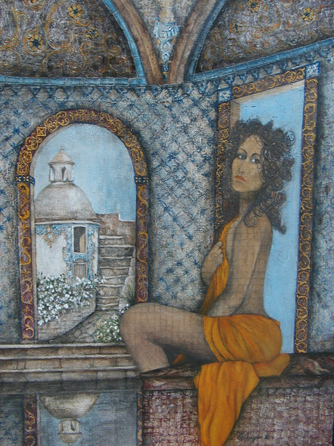Artist Rita Sanders. 'Bath House' Artwork Image, Created in 2004, Original Mixed Media. #art #artist