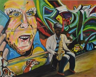 Rosa Maria Protopapa: 'on the road', 2016 Other Painting, Urban. sax music...