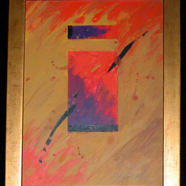 Robert Davis: 'Afire', 2002 Acrylic Painting, Abstract. Artist Description: One in a series of geometrical abstracts on illustration board using vibrant colors, in this case reds, purples and golds, accented with splashes of black.  Two collage layers in red and purple add texture, color and focus to the work.  Wood frame is finished in gold foil patina. ...