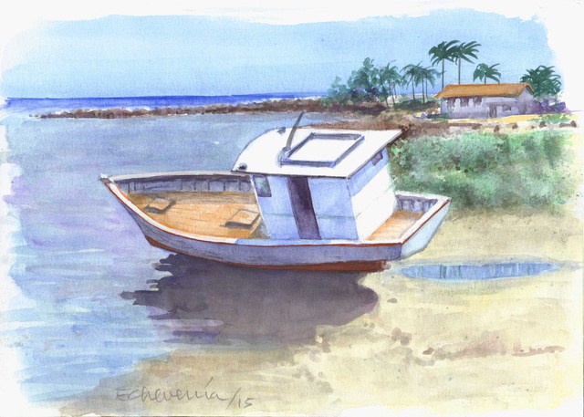 Roberto Echeverria  'Boat', created in 2015, Original Watercolor.
