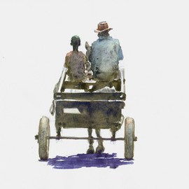 Roberto Echeverria Artwork Charriot, 2015 Watercolor, Transportation