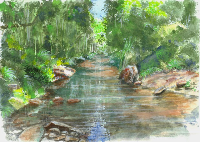 Artist Roberto Echeverria. 'Creek' Artwork Image, Created in 2015, Original Watercolor. #art #artist