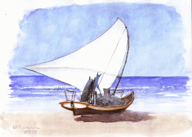 Artist Roberto Echeverria. 'Fishing Boat' Artwork Image, Created in 2015, Original Watercolor. #art #artist