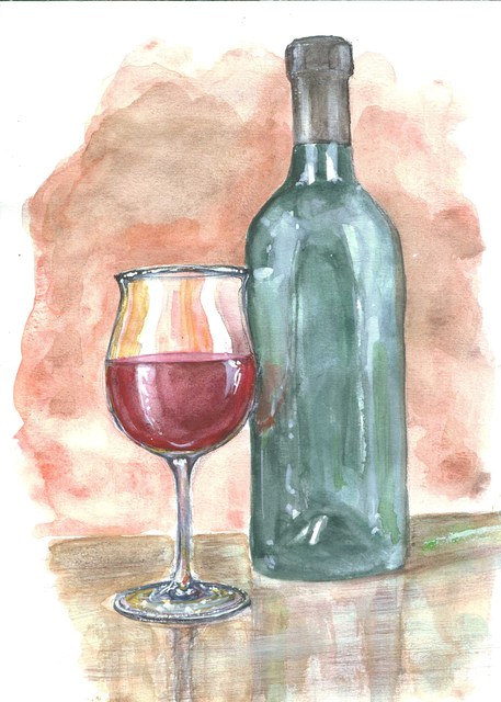 Artist Roberto Echeverria. 'Wine Glass' Artwork Image, Created in 2015, Original Watercolor. #art #artist
