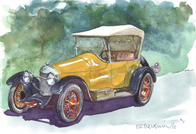 Roberto Echeverria  'Yelow Old Car', created in 2015, Original Watercolor.