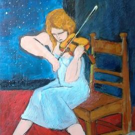 Roberto Trigas: 'molto vivace', 2017 Encaustic Painting, Music. Artist Description: Violinist playing under a starry sky...