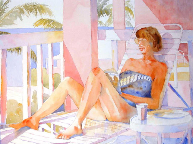 Artist Roderick Brown. 'After Breakfast Bermuda' Artwork Image, Created in 2003, Original Watercolor. #art #artist