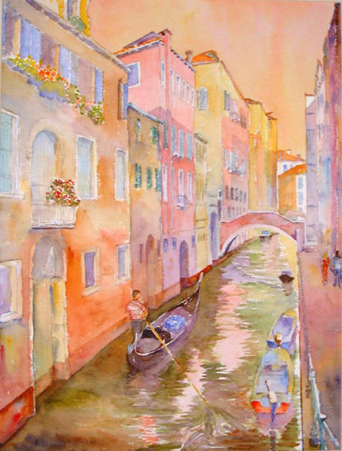 Artist Roderick Brown. 'Afternoon Glow In Venice' Artwork Image, Created in 2003, Original Watercolor. #art #artist