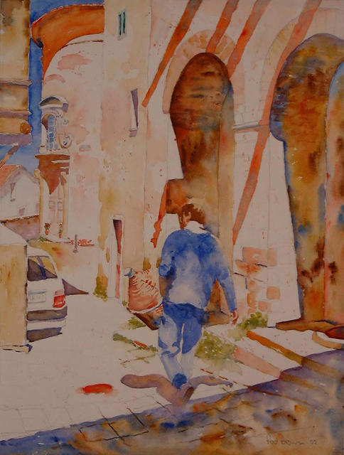 Artist Roderick Brown. 'Going For The Wine' Artwork Image, Created in 2001, Original Watercolor. #art #artist